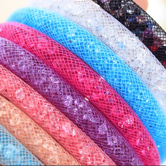 Green Double Mesh Crystal Wrap Bangle Bracelet - Picture 7 of 8